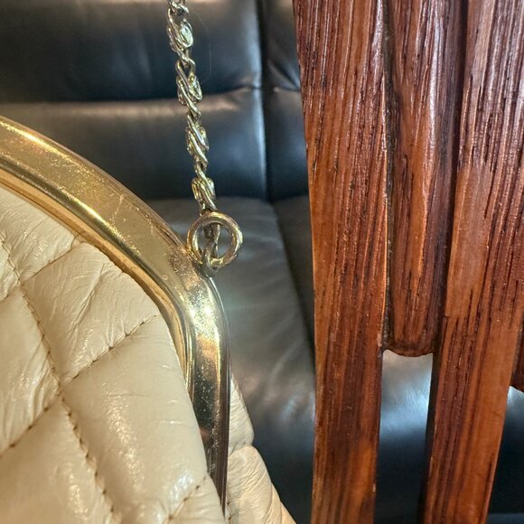 Vintage Elbief England Quilted Leather Chain strap frame handbag cream offwhite - Picture 2 of 6